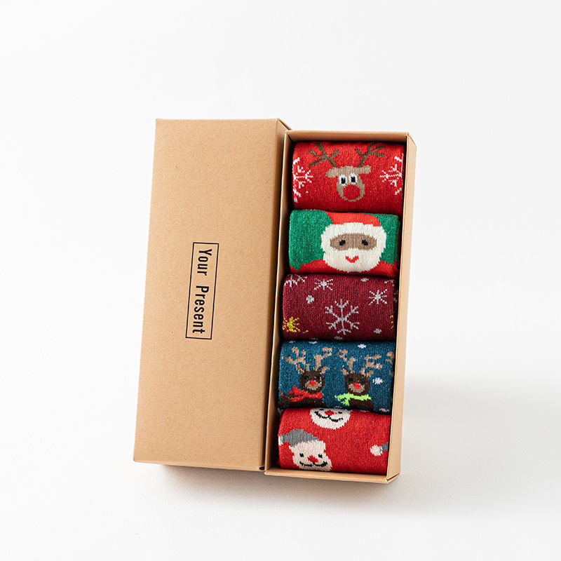 Süße Weihnachtselch-Geschenkbox für Damen, mittelhohe Socken