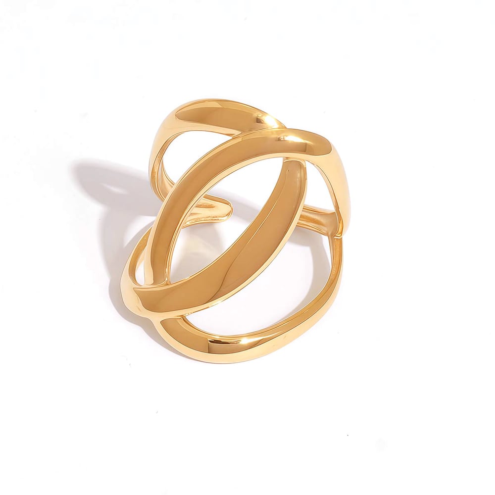 1 Piece Simple Overlap Circle Shape Stainless Steel Gold Color Statement Rings 