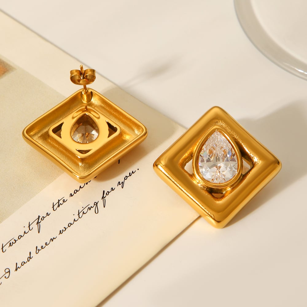 1 Paar einfache, rechteckige Ohrstecker aus Edelstahl in Goldfarbe für Damen h5Bild7