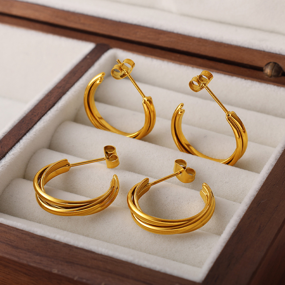 1 Pair Stainless Steel Gold Color Hoop Earrings Picture2