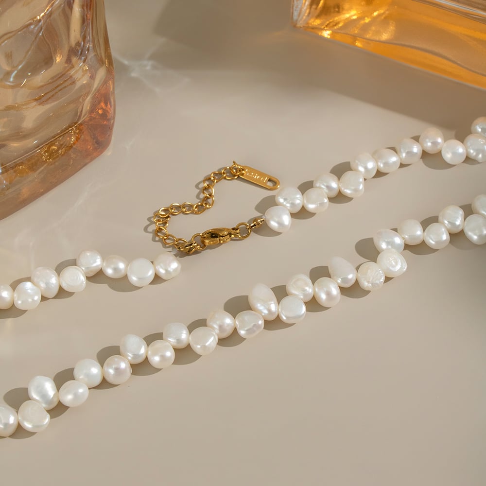 1 Stück Luxuriöse Serie Edelstahl Gold Farbe Perle Perlen Halskette Bild5