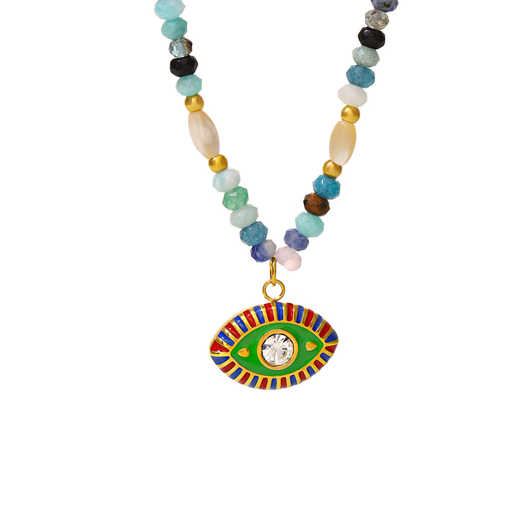 1 Piece Luxurious Devil's Eye Stainless Steel Natural Stone Women's Beaded Necklaces 