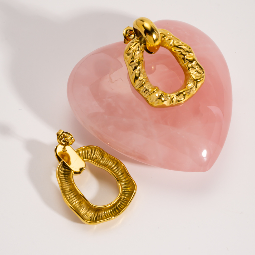 1 Piece Casual Irregular Shape Hammer Pattern Stainless Steel Women's Stud Earrings h5Picture3