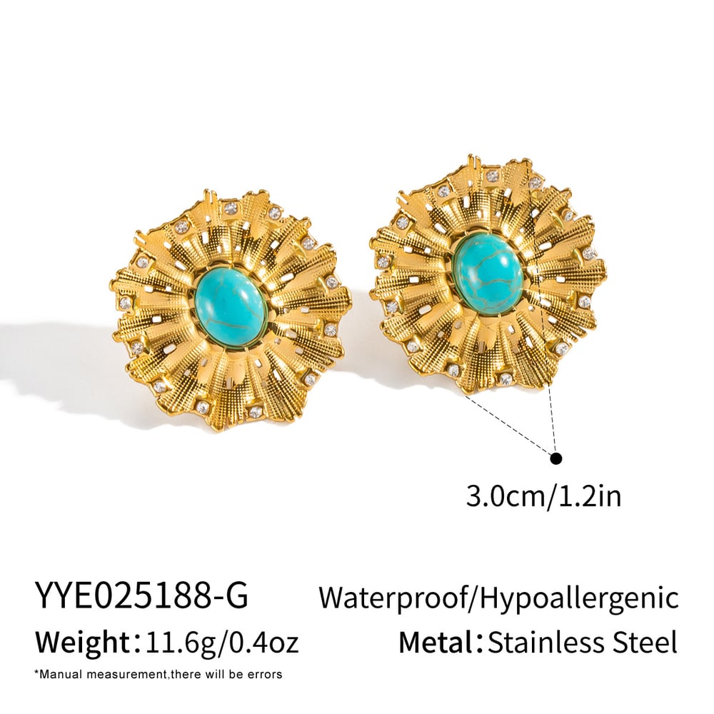 1 Paar Damen-Ohrstecker mit Calaite-Anhänger aus Edelstahl in Goldfarbe