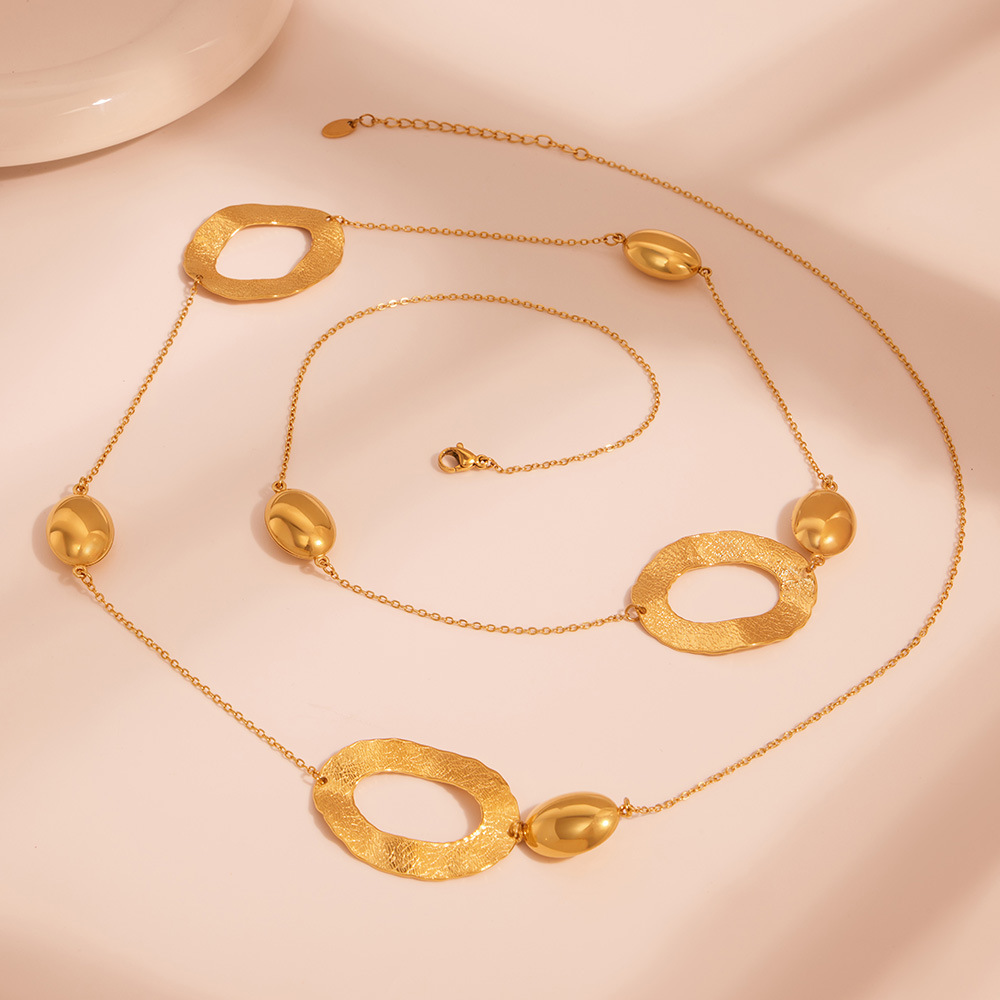 1 Piece Simple Hammer Pattern Stainless Steel Gold Color Women's Long Necklaces h5Picture3