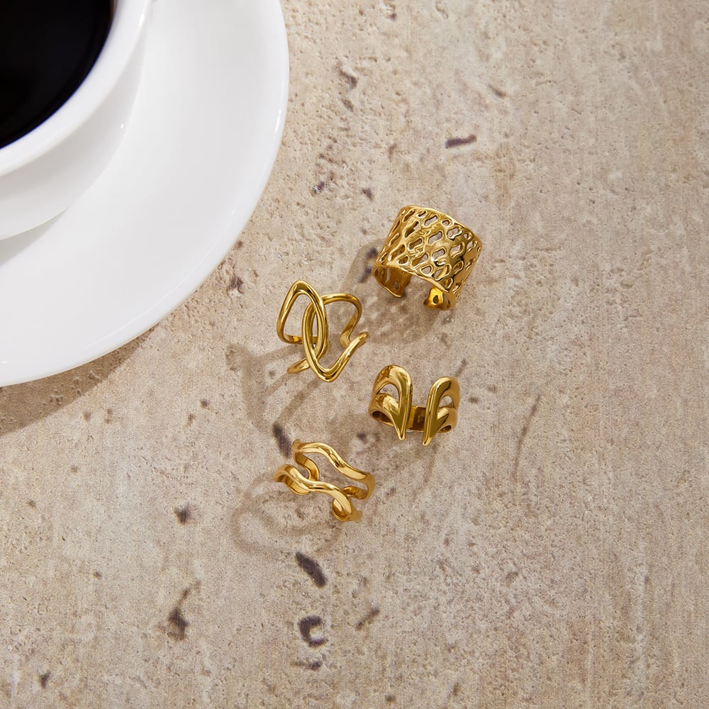 1 Piece Simple Irregular Shape Stainless Steel Gold Color Statement Rings Picture4