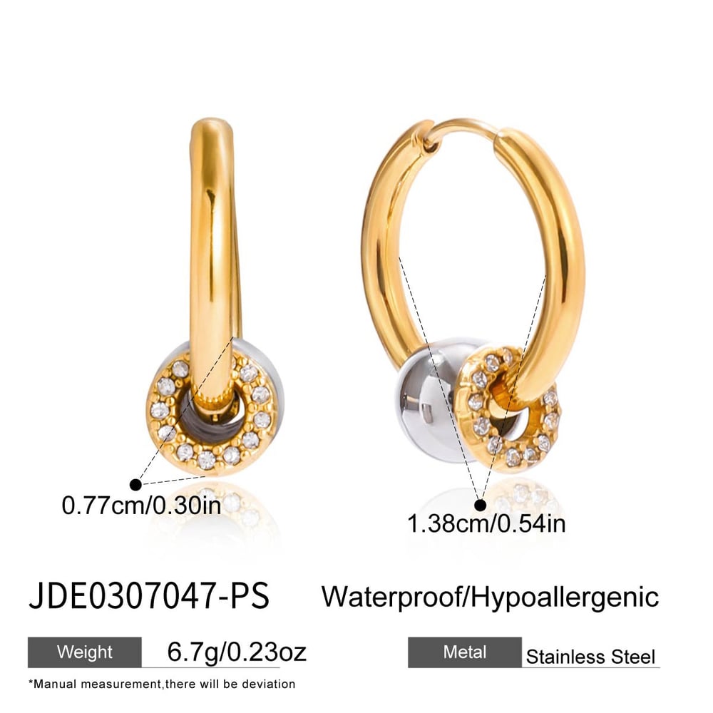 1 Pair Classic Mixed Gold&Silver Colors Stainless Steel Women's Hoop Earrings h5Picture2