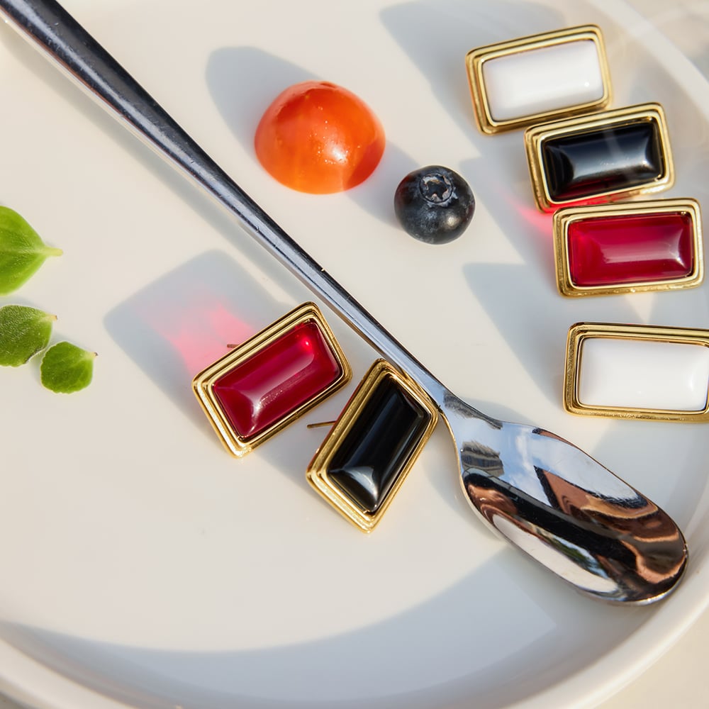 1 Pair Retro Rectangle Agate Stainless Steel Gold Color Women's Stud Earrings h5Picture6
