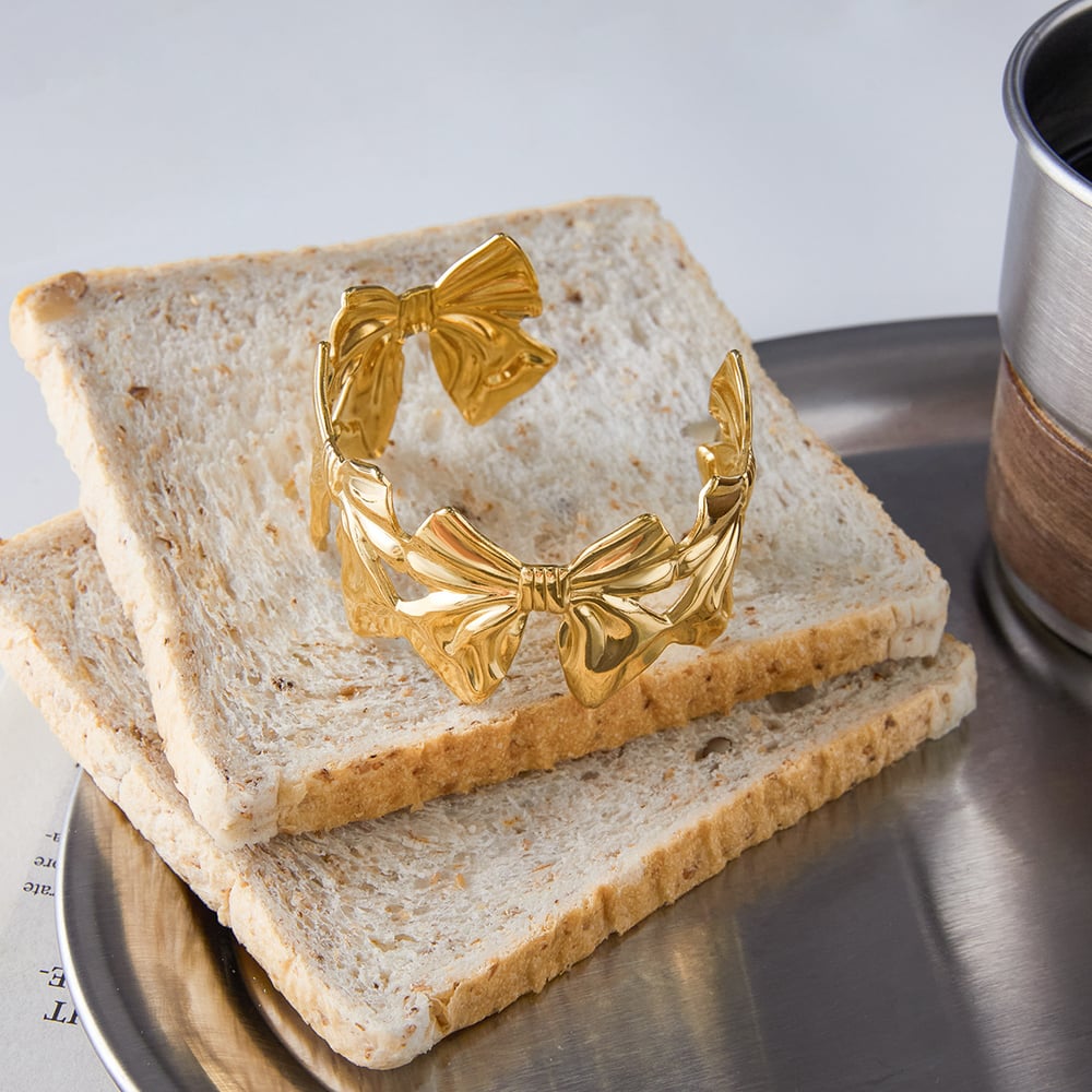 1 Piece Sophisticated Bow Knot Stainless Steel Gold Color Women's Cuff Bracelets h5Picture5
