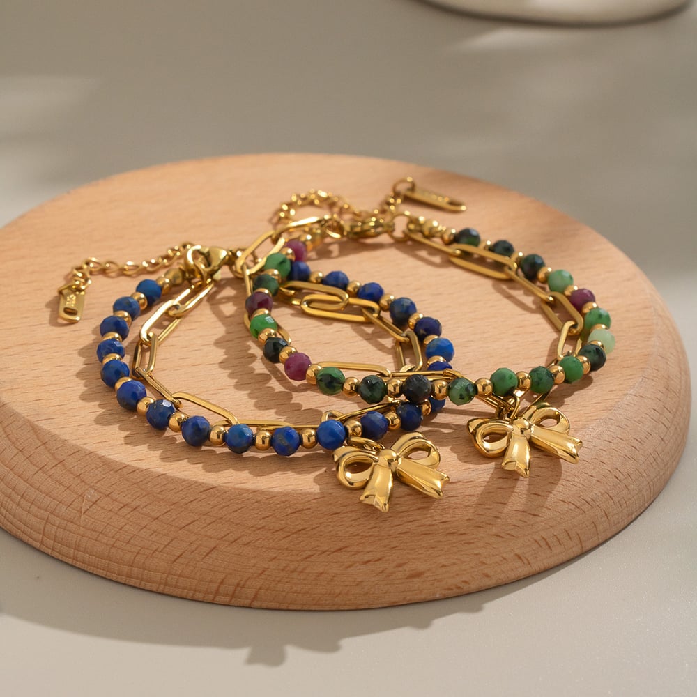 1 Stück Natursteinperlen Edelstahl Perlenarmband Bild3