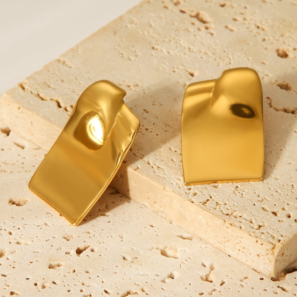 1 Paar tägliche rechteckige Ohrstecker aus Edelstahl in Goldfarbe für Damen h5Bild7