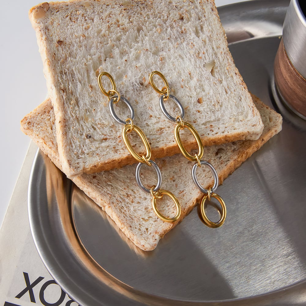 1 Pair Classic Circle Stainless Steel Gold&Silver Color Women's Dangle Earrings h5Picture5