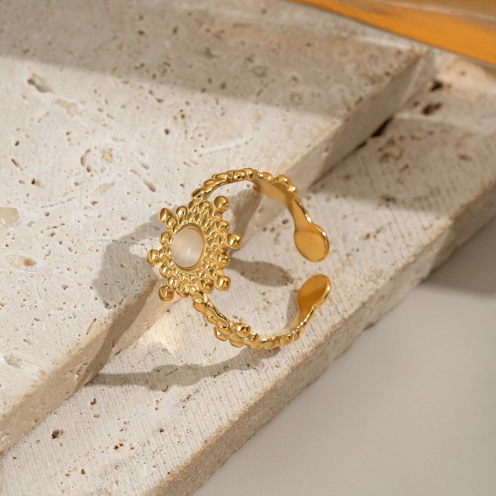 1 Piece Elegant Flower Stainless Steel Natural Stone Women's Gemstone Rings h5Picture4