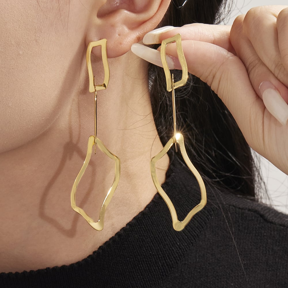 Minimalist Irregular Rectangular Shape Stainless Steel Gold Color Women's Jewelry Sets h5Picture3