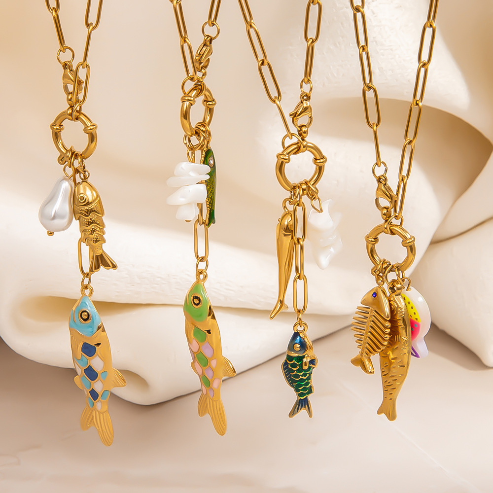 1 Piece Light Luxury and High End Fish Shaped Stainless Steel Women's Pendant Necklaces h5Picture3