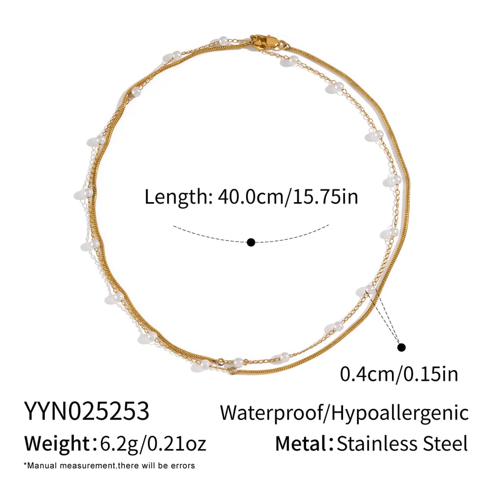 1 Stück Edelstahl Goldfarbene Perlen-Mehrfachkette 