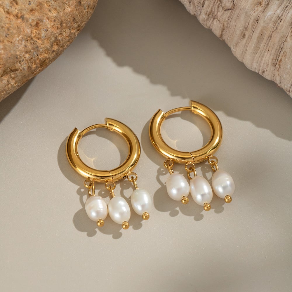 1 Pair Elegant Tassel Stainless Steel Gold Color Pearl Drop Earrings Picture3