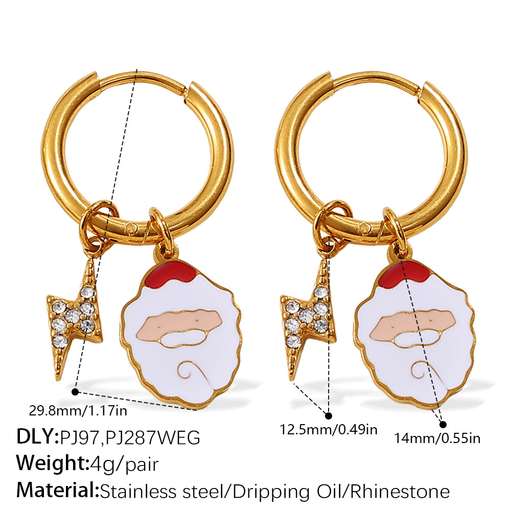 1 Pair Christmas Stainless Steel Gold Color Drop Earrings