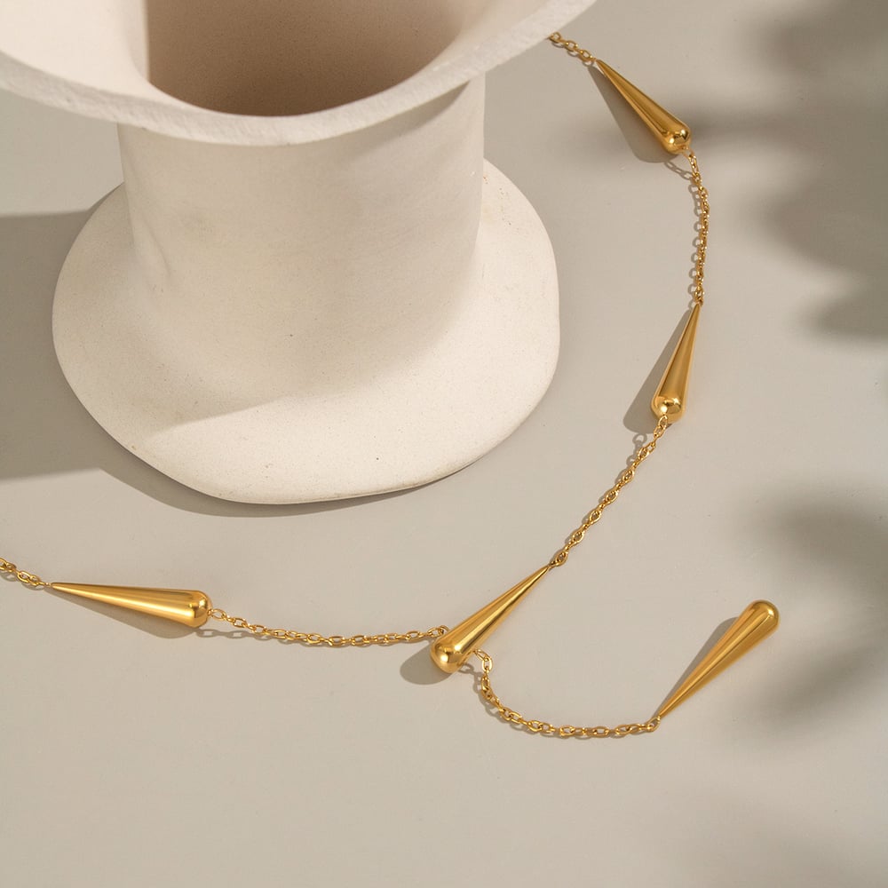 Droplet Stainless Steel Gold Color Necklace Set Picture3