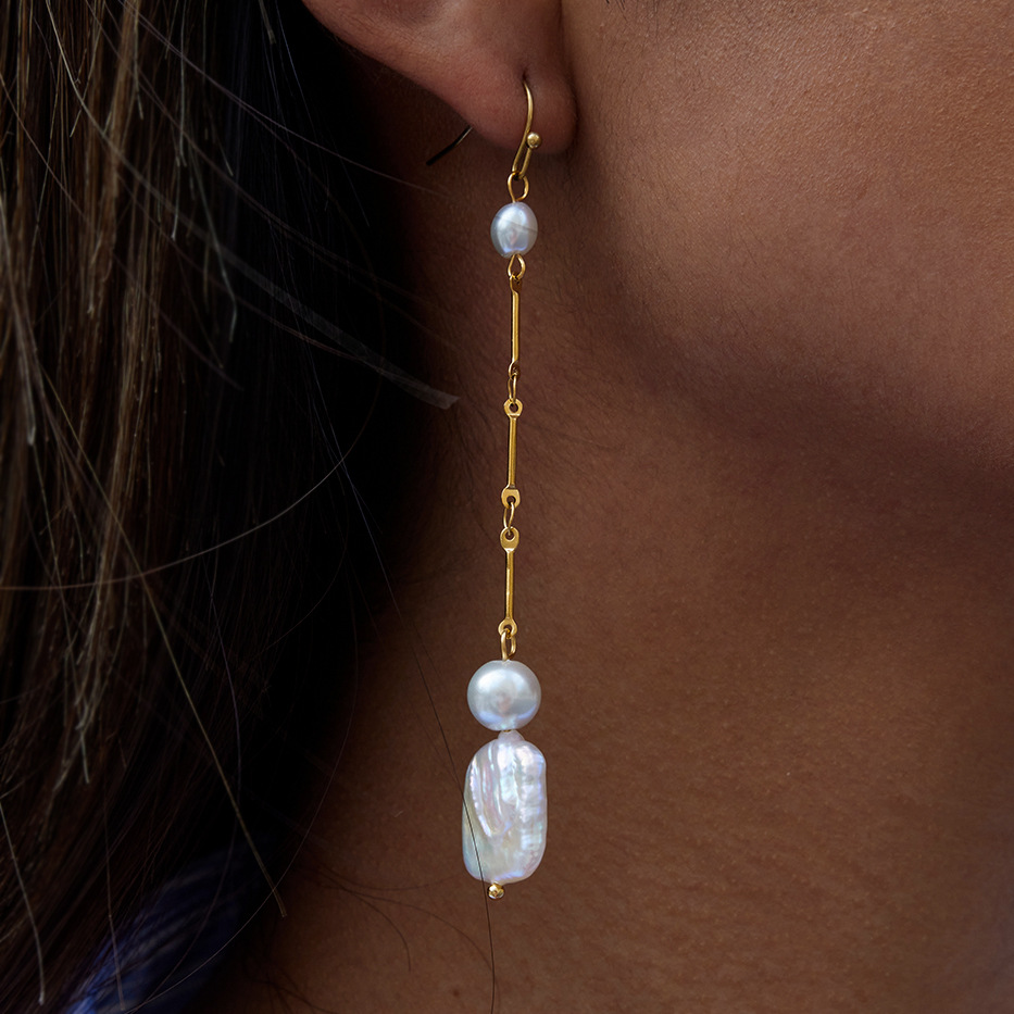 1 Pair Elegant Beads Stainless Steel Gold Color Women's Drop Earrings h5Picture4