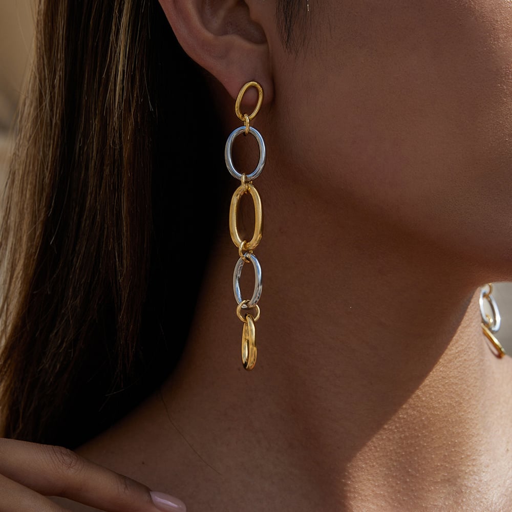 1 Pair Classic Circle Stainless Steel Gold&Silver Color Women's Dangle Earrings h5Picture4