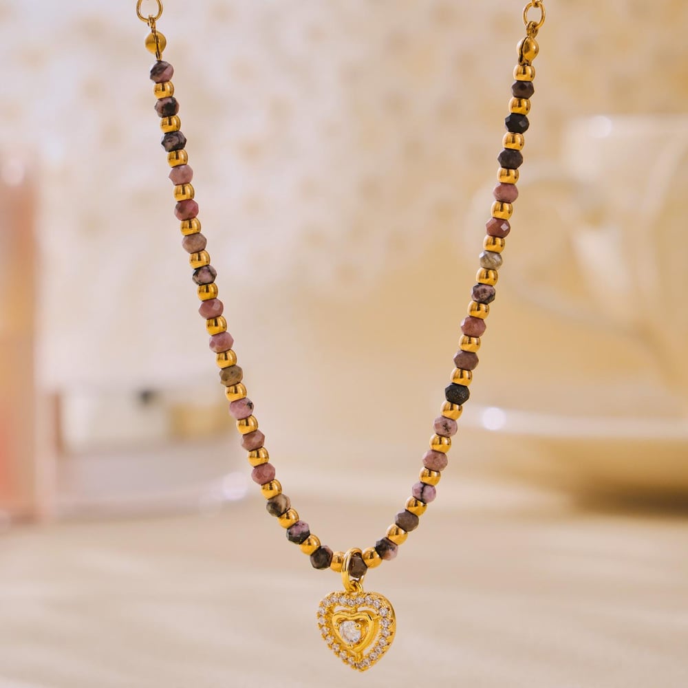 Vintage Heart Stainless Steel Gold Color Natural Stone Women's Jewelry Sets h5Picture6