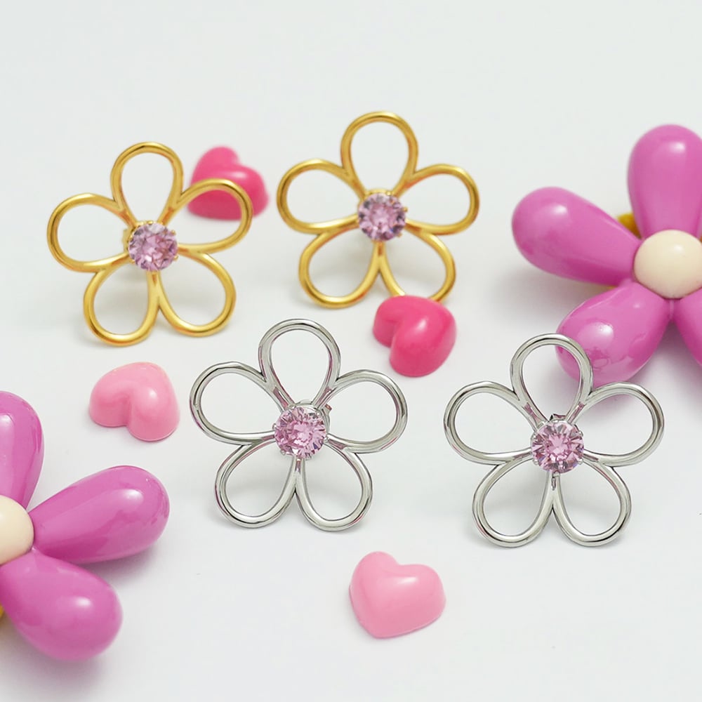 1 Pair Simple Natural Flower Stainless Steel Women's Stud Earrings h5Picture6