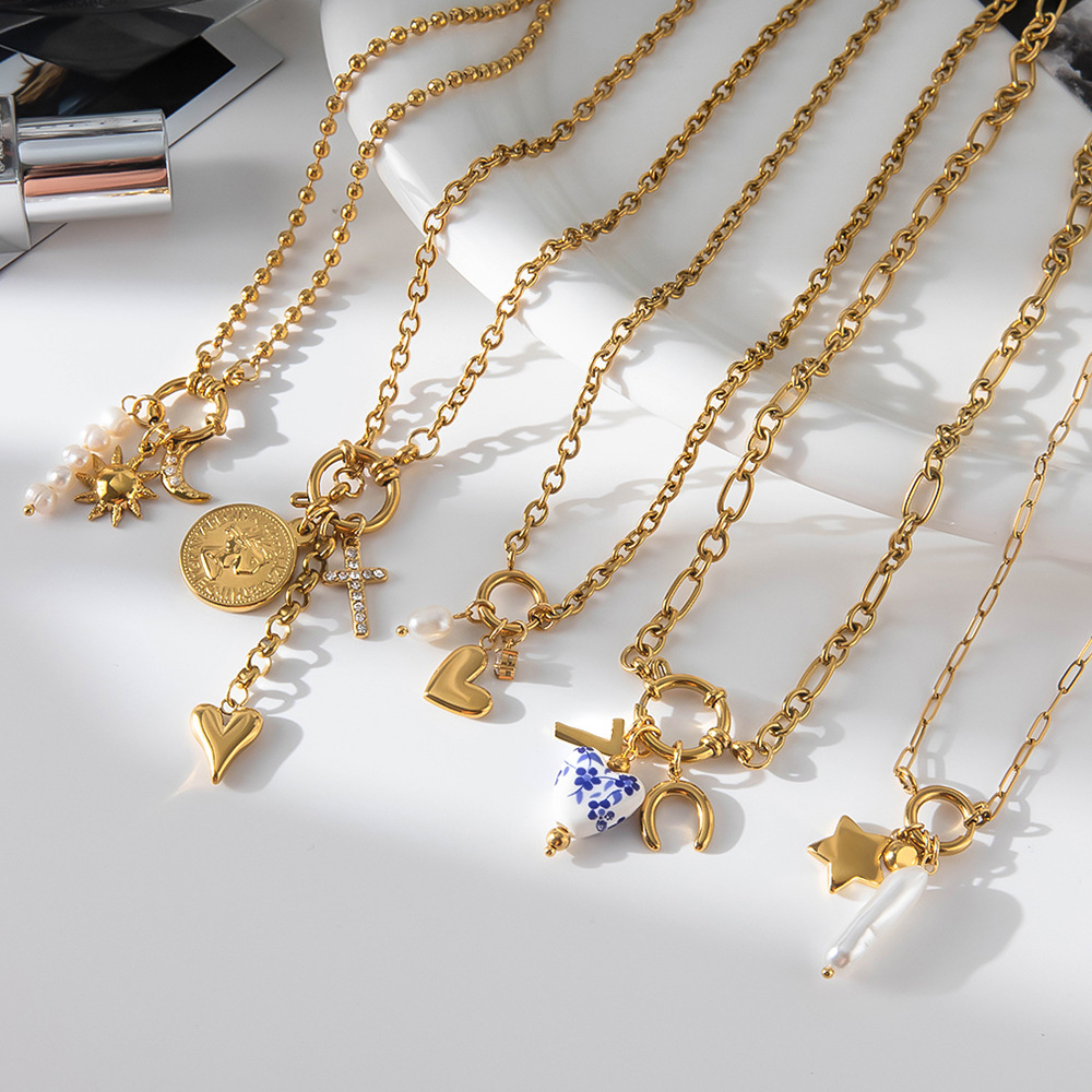 1 Piece Exquisite Heart Sun Stainless Steel Gold Color Pearl Women's Pendant Necklaces Picture4