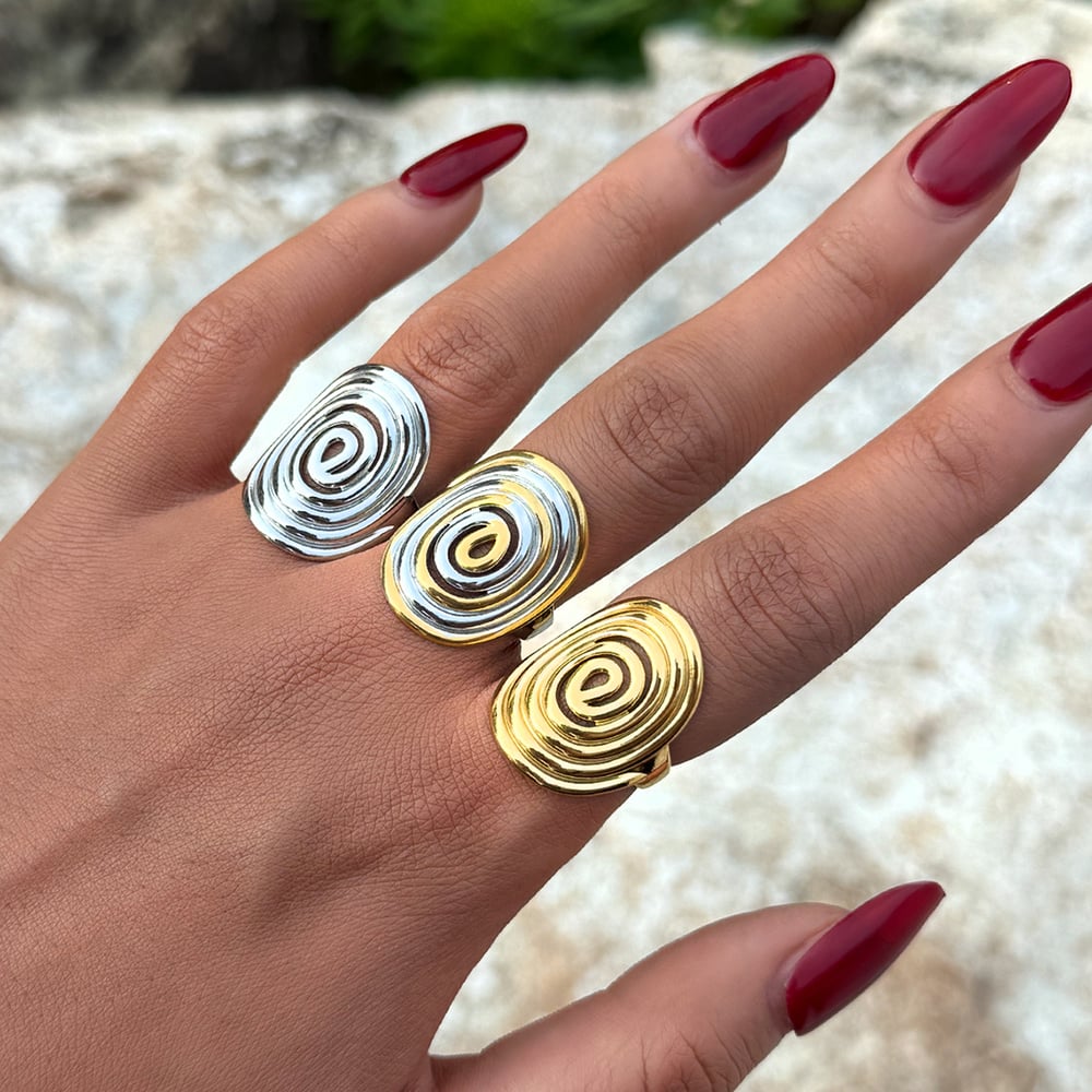 1 Piece Casual Circle Stainless Steel  Gold Color Women's Statement Rings h5Picture8
