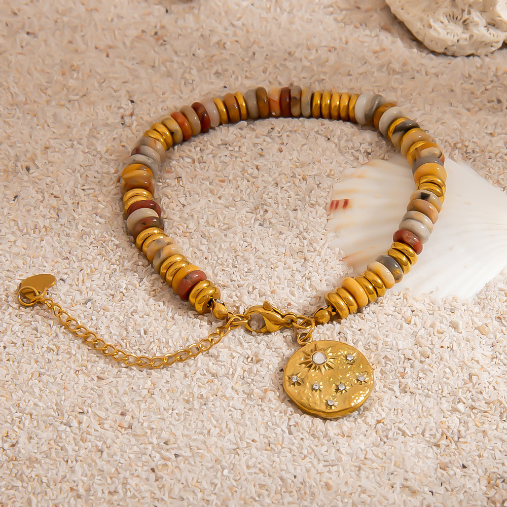 1 Piece Natural Stone Stainless Steel Gold Color Beaded Bracelet Picture4