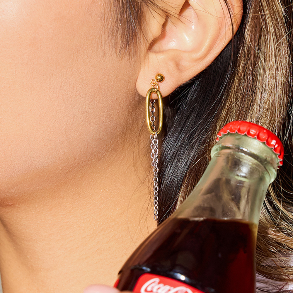 1 Pair Minimalist Casual Tassel Circle Stainless Steel Gold Color Women's Dangle Earrings h5Picture4