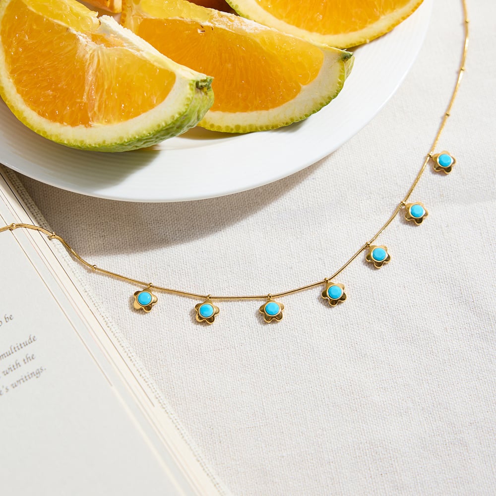 1 Piece Romantic Flower Calaite Stainless Steel Gold Color Women's Pendant Necklaces h5Picture8