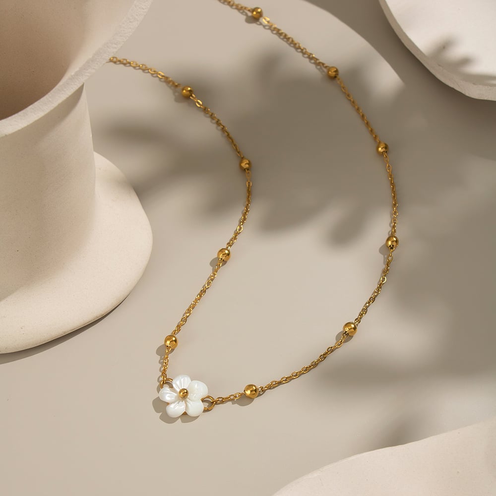 1 Piece Shell Flower Stainless Steel Gold Color Charm Necklace Picture5