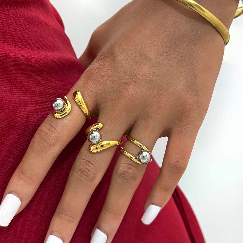 1 Piece  Mixed Gold Color And Silver Colors Stainless Steel Women’s Statement Rings Picture6