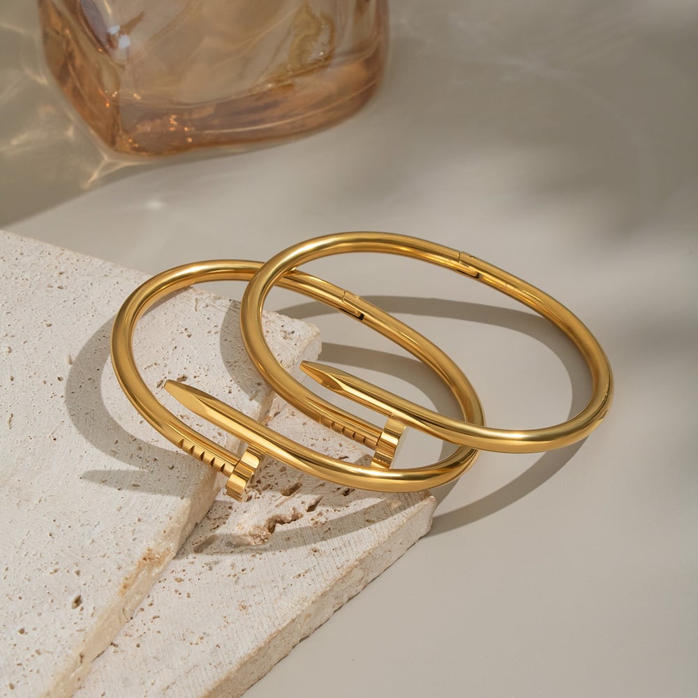 1 Piece Heart Clover Stainless Steel Gold Color Cuff Bracelet Picture4