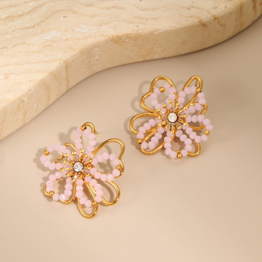 1 Pair Sweet Flower Stainless Steel Gold Color Women's Stud Earrings h5Picture4