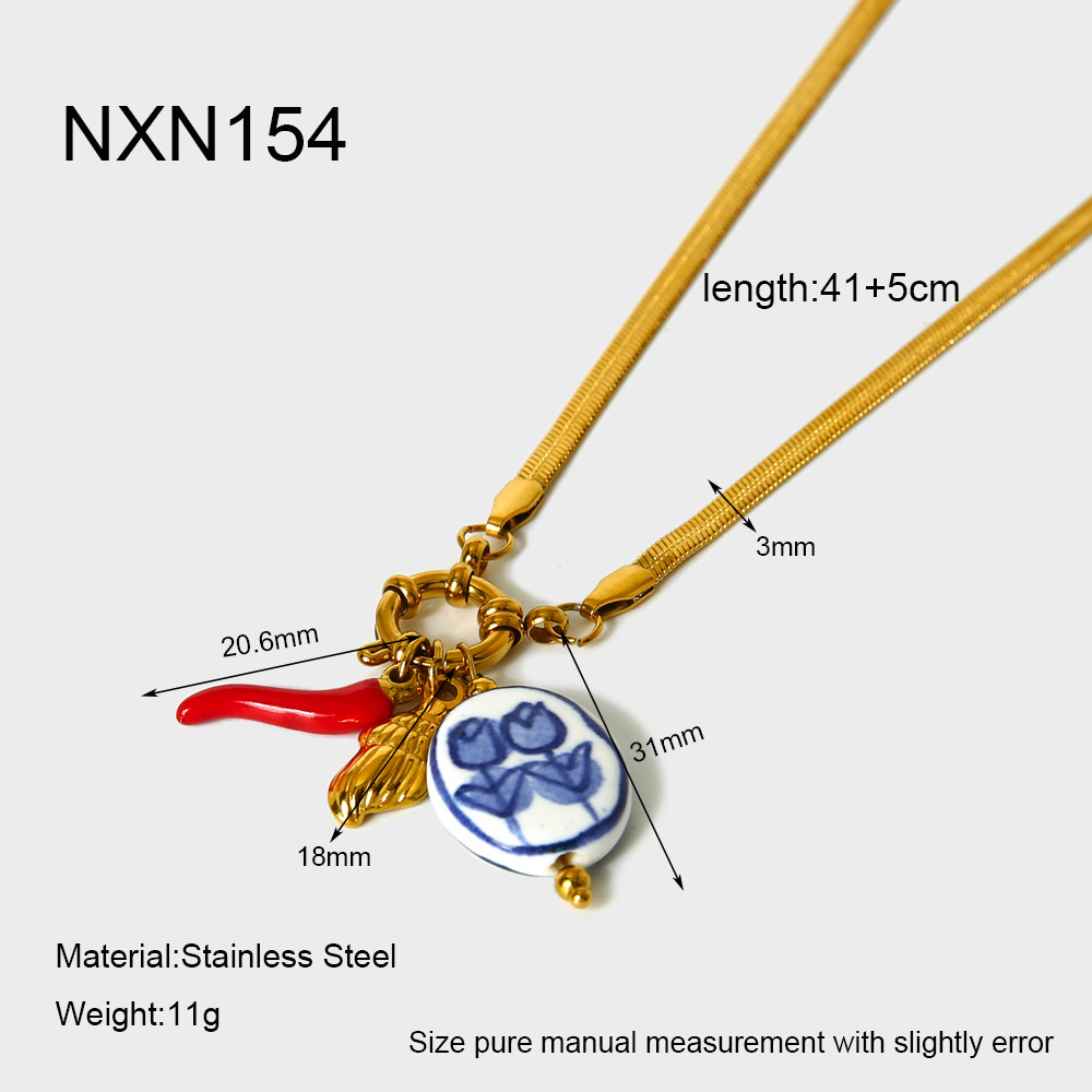 1 Piece Retro Flower Capsicum Stainless Steel Women's Pendant Necklaces