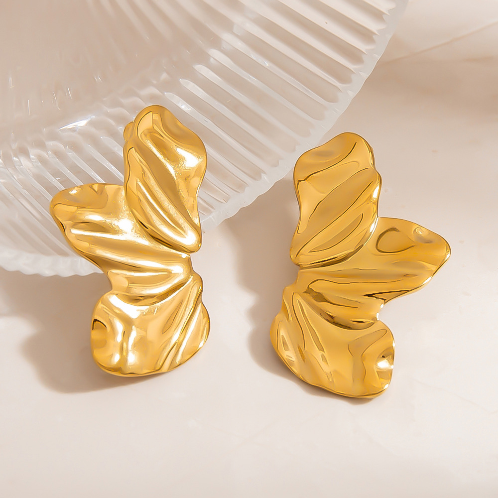 1 Pair Simple Flower Stainless Steel Gold Color Women's Stud Earrings h5Picture3