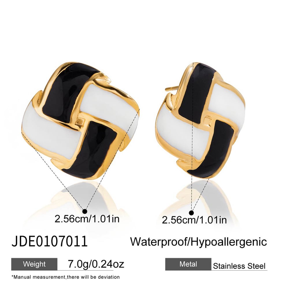 1 Pair Classic Checkerboard Stainless Steel Gold Color Women's Stud Earrings h5Picture2
