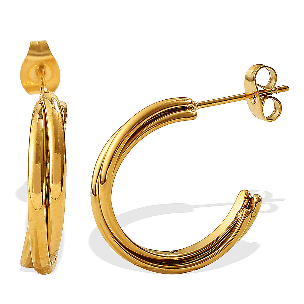 1 Pair Stainless Steel Gold Color Hoop Earrings Picture4