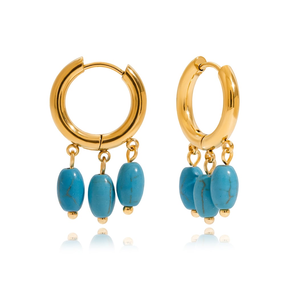 1 Pair Elegant Circle Calaite Stainless Steel Gold Color Women's Drop Earrings 