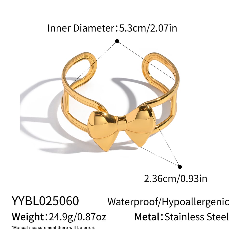 1 Stück süßes Manschettenarmband aus Edelstahl mit Schleifenknoten in Goldfarbe