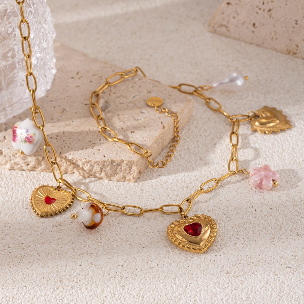 Heart Stainless Steel Gold Color Necklaces Set Picture4