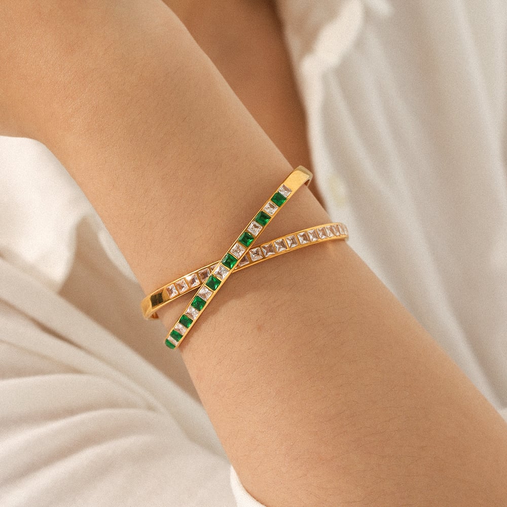 1 Piece Luxurious Series Stainless Steel Gold Color Zircon Cuff Bracelet Picture3