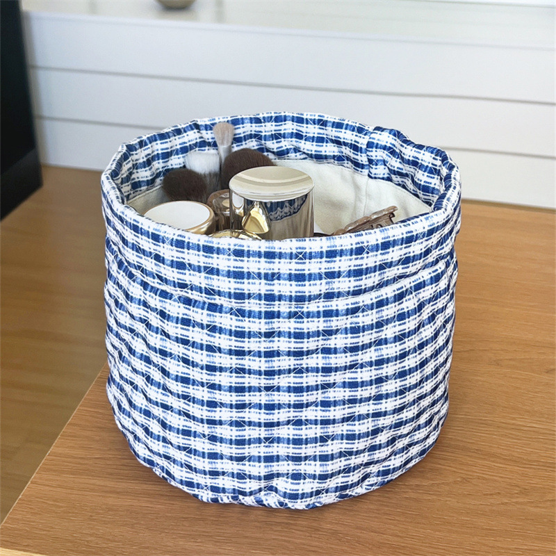 1 Piece Simple Casual Blue Checkered  Women's Makeup Bags 