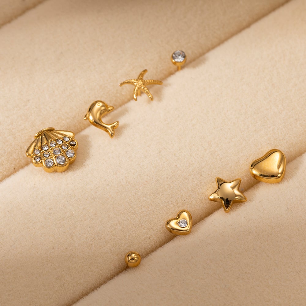 1 Set Heart Star Moon Stainless Steel Gold Color Stud Earrings h5Picture3