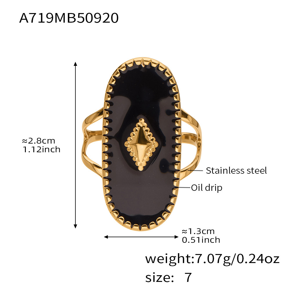 1 Piece Polychrome Oval Stainless Steel Gold Color Statement Rings