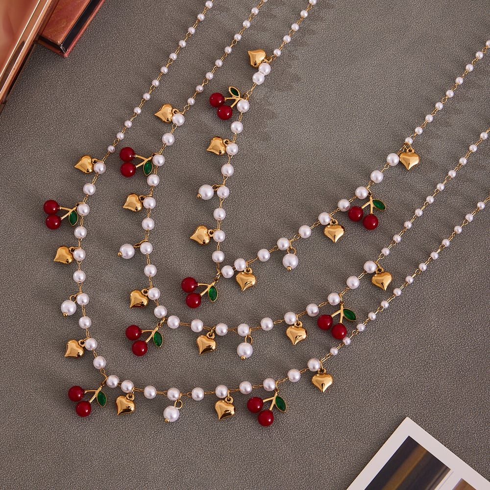 Wunderliche Herz & Kirsche Edelstahl Gold Farbe frauen Schmuck Sets Bild5