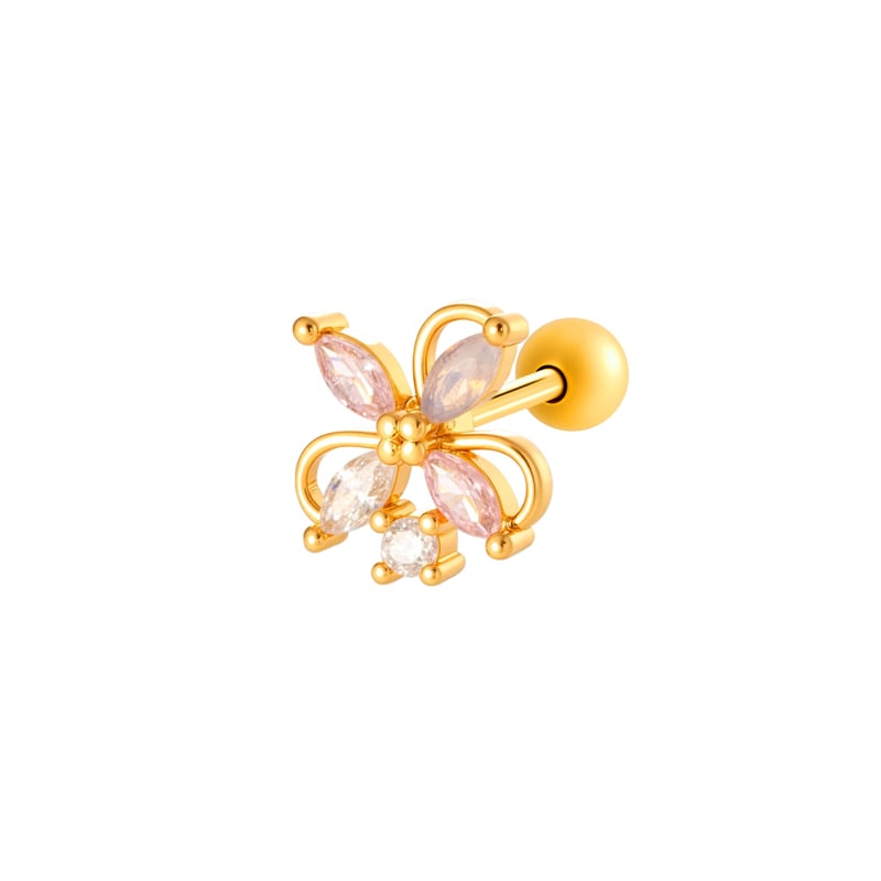 1 Piece Flower Copper Gold Color Zircon Piercing Earring