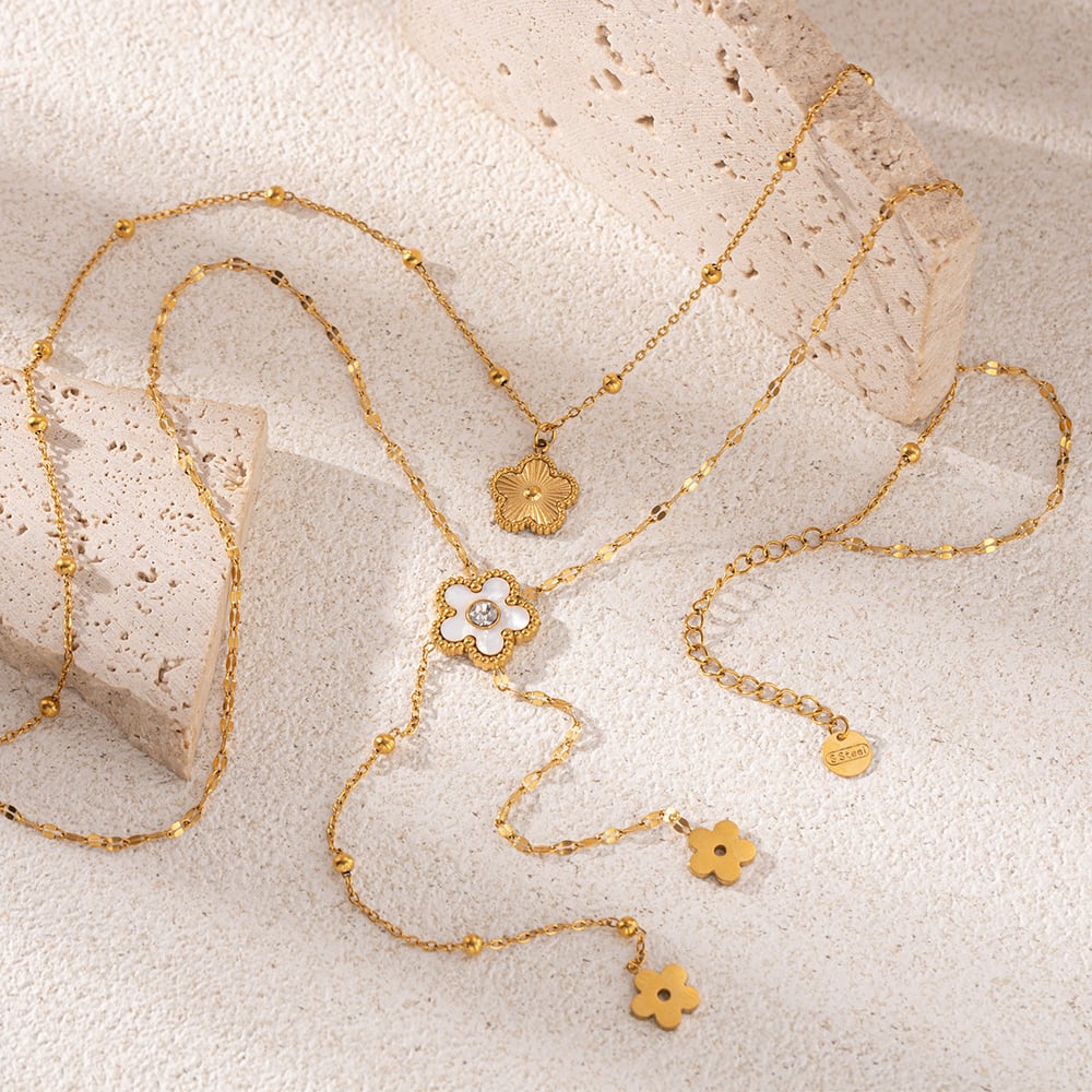 Flower Shape Stainless Steel Gold Color Necklaces Set h5Picture4